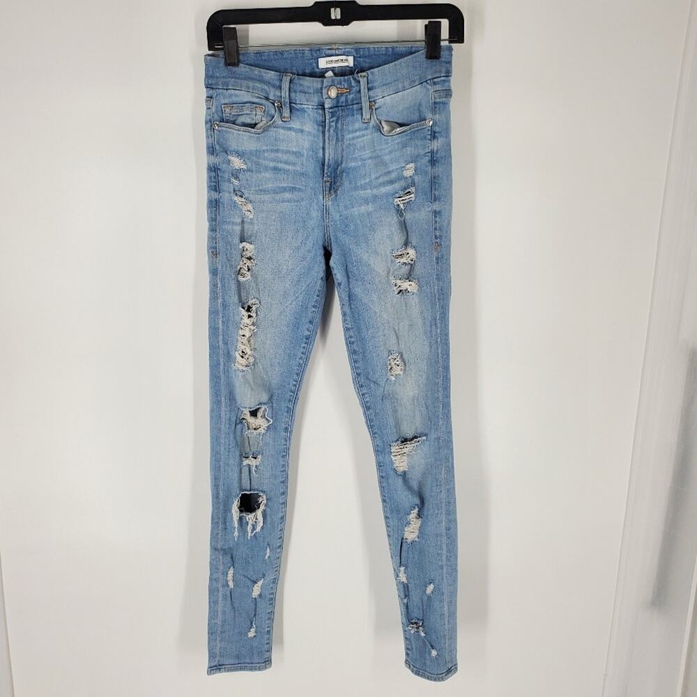 Good American Light Wash Distressed Good Legs Skinny Jeans 0/25